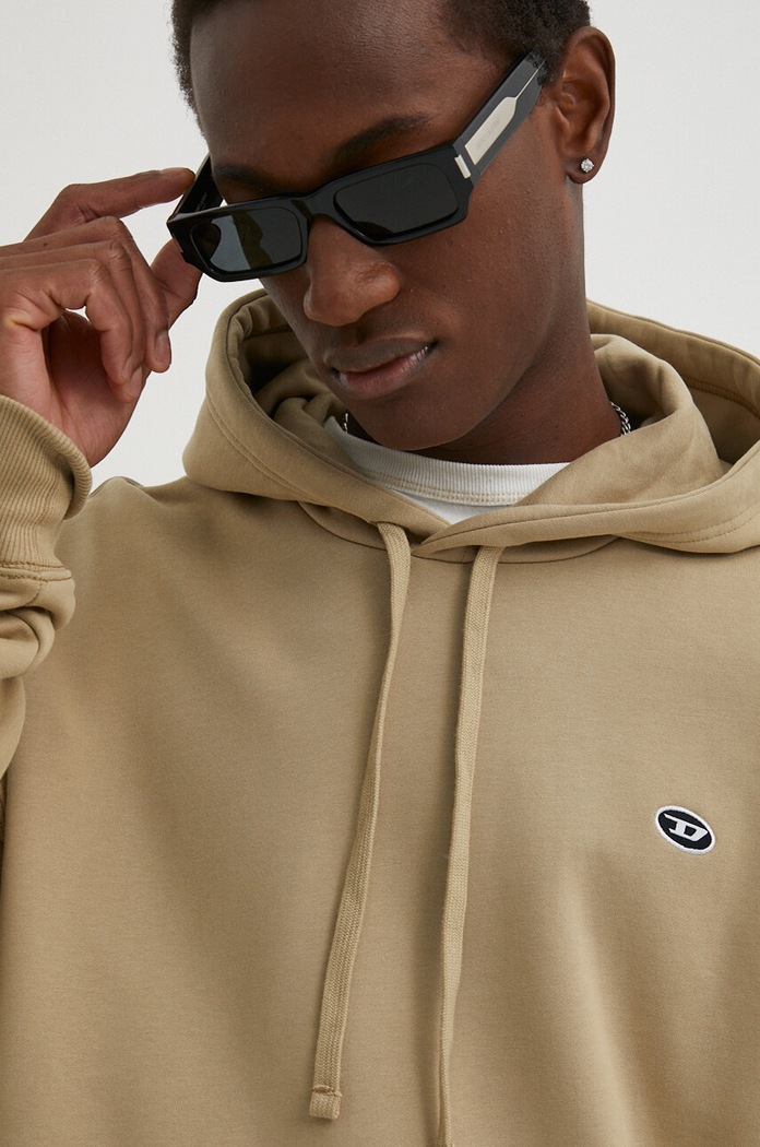 Diesel bluza bawełniana S-ROB-HOOD-DOVAL-PJ beżowy A03786.0BKAF