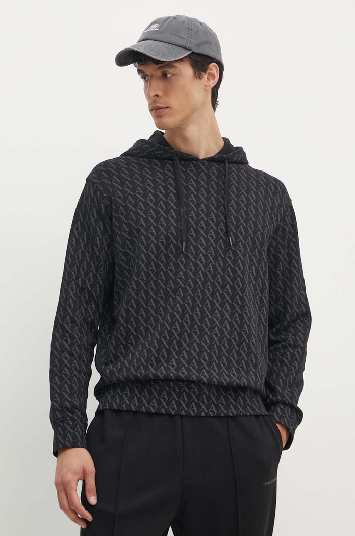 Armani Exchange bluza bawełniana z kapturem czarny 8NZMCW.ZJNRZ.NOS