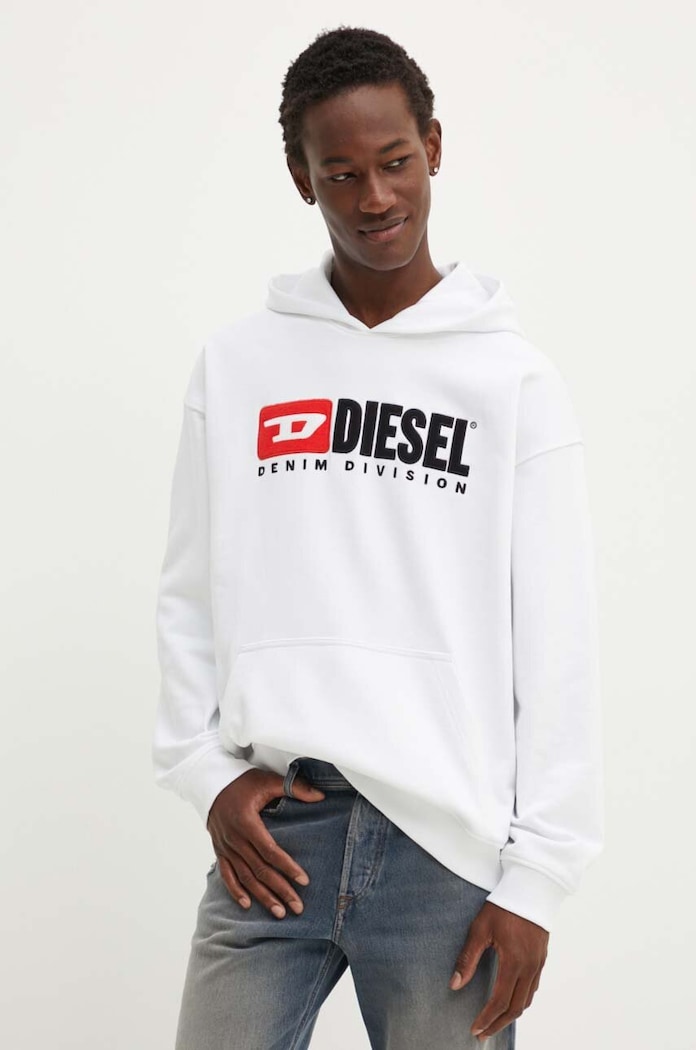 Bombažen pulover Diesel S-BOXT-HOOD-DIV bela A14945.0GEAD