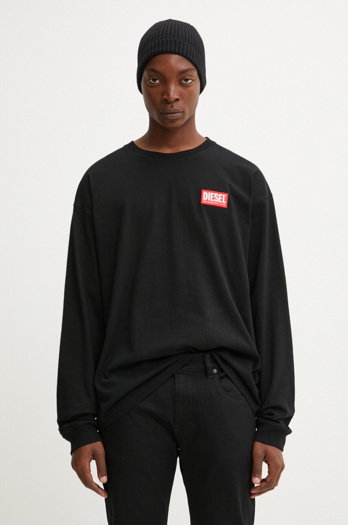 Diesel longsleeve bawełniany T-BOXT-LS-LAB aplikacja czarny A14948.0NIAR