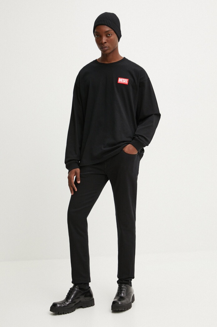 Diesel longsleeve bawełniany T-BOXT-LS-LAB A14948.0NIAR czarny AA00