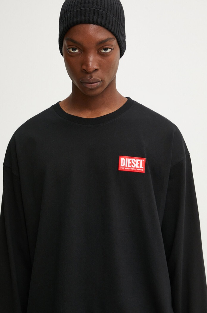 Diesel longsleeve bawełniany T-BOXT-LS-LAB czarny A14948.0NIAR