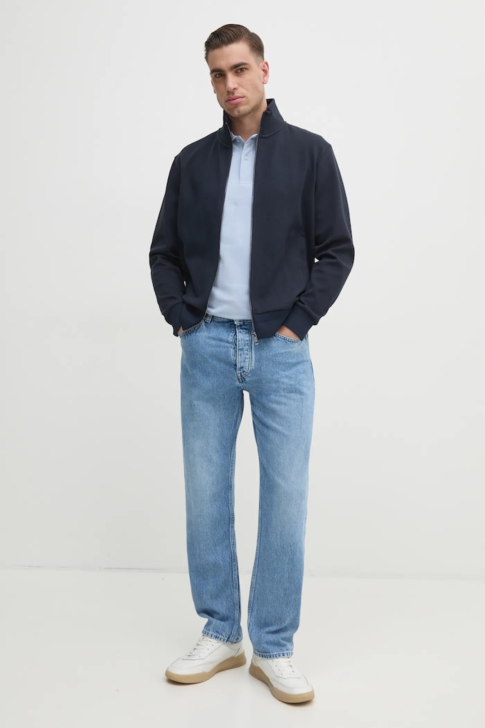 BOSS mikina na zips pánska s bavlnou H-Shepherd 100 50532755 tmavomodrá AA00