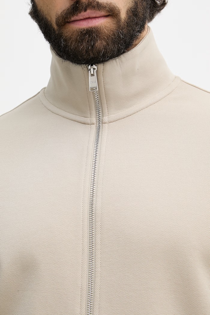 BOSS mikina na zips pánska s bavlnou H-Shepherd 100 50532755 béžová