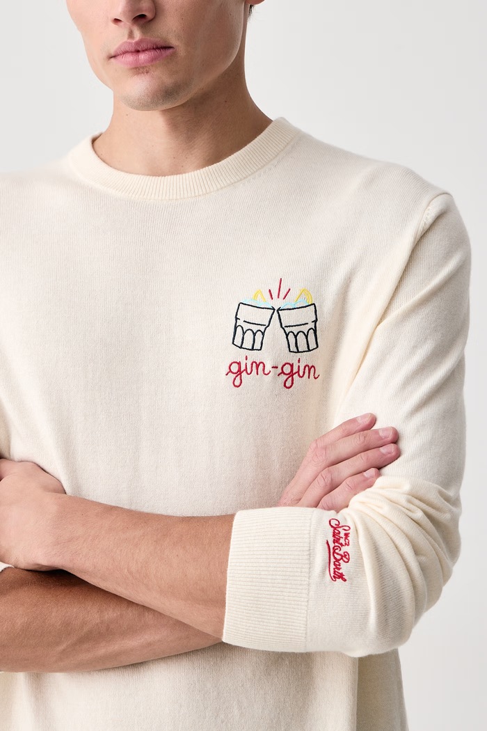 Sweter męski z wełną MC2 Saint Barth HER0024 beżowy