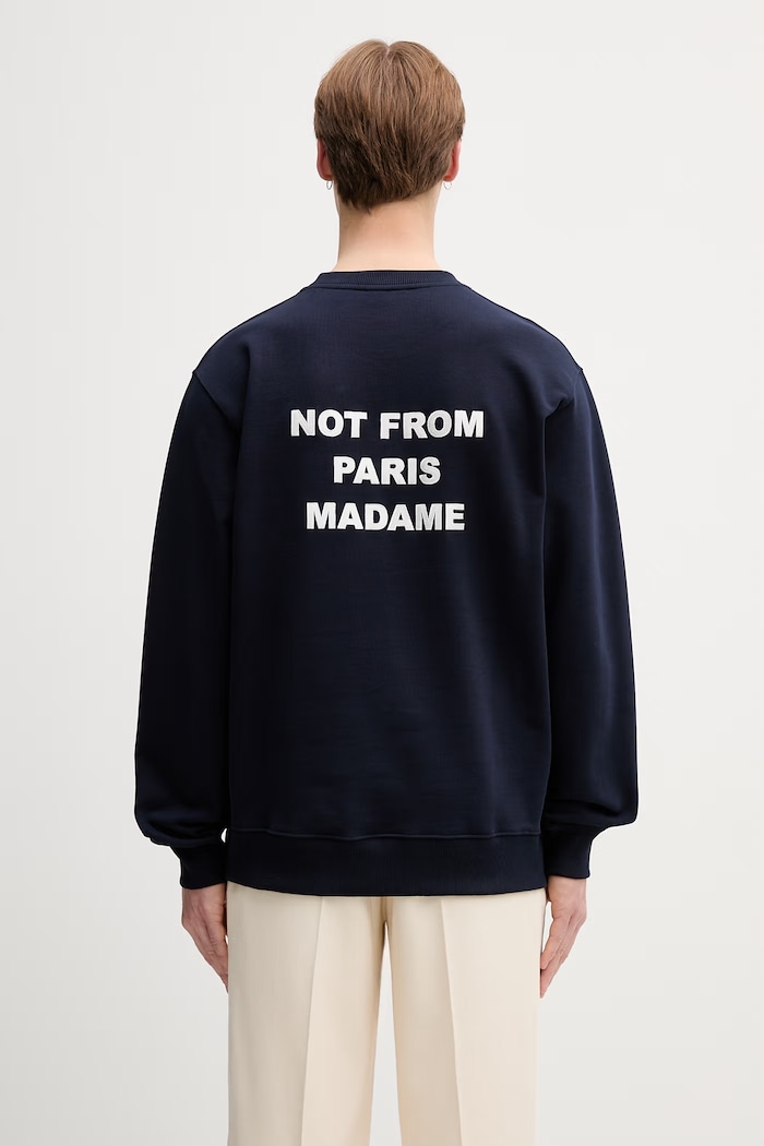 Drôle de Monsieur Le Sweatshirt Slogan mikina bavlněná pánská námořnická modř PERM.SW149.CO127