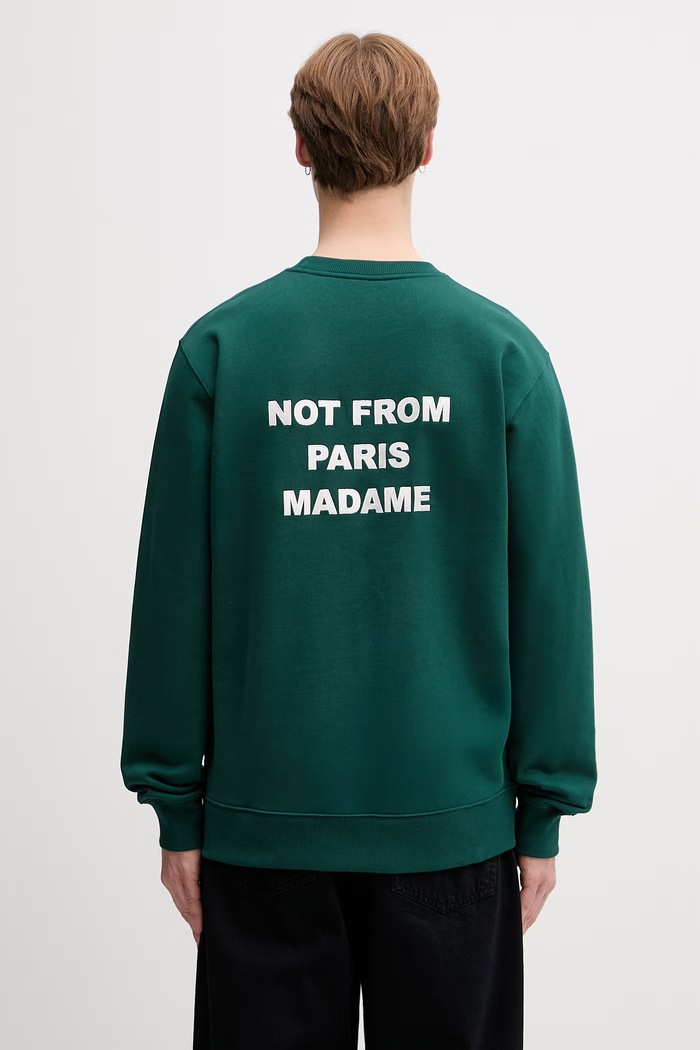 Drôle de Monsieur Le Sweatshirt Slogan mikina bavlněná pánská zelená PERM.SW149.CO127