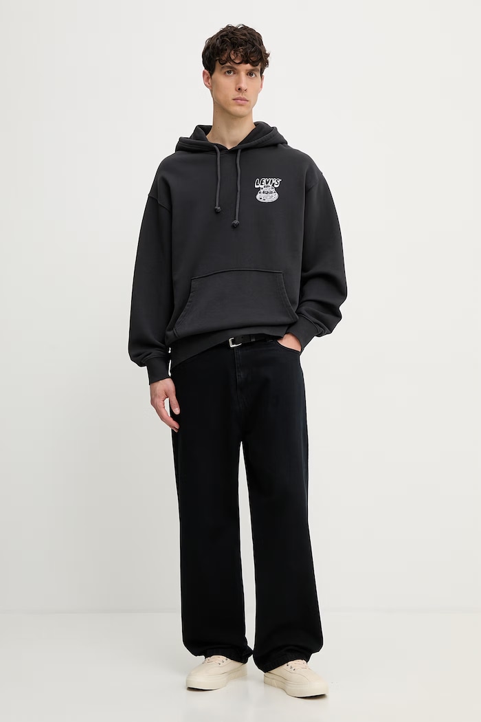 Levi's mikina s kapucňou pánska bavlnená LSE_T2 RELAXED GRAPHIC A2639.0065 čierna AA00