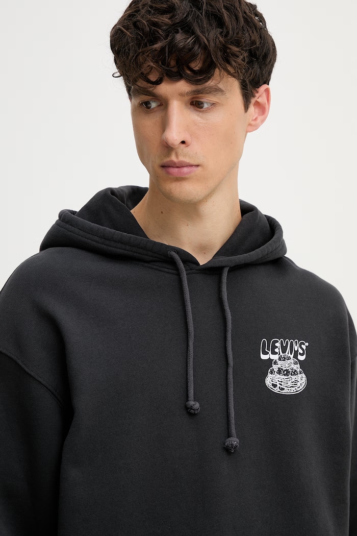 Levi's mikina s kapucňou pánska bavlnená LSE_T2 RELAXED GRAPHIC čierna A2639.0065