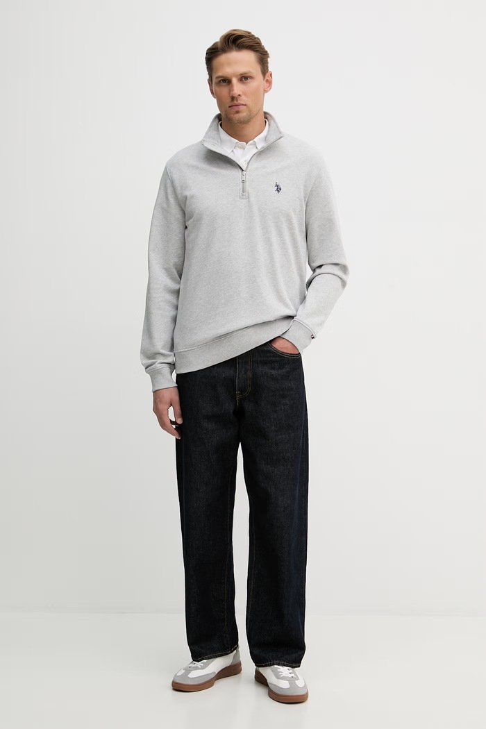 U.S. Polo Assn. pulover moški z bombažem DHM LB 1/4 ZIP MUP3359 siva AA00