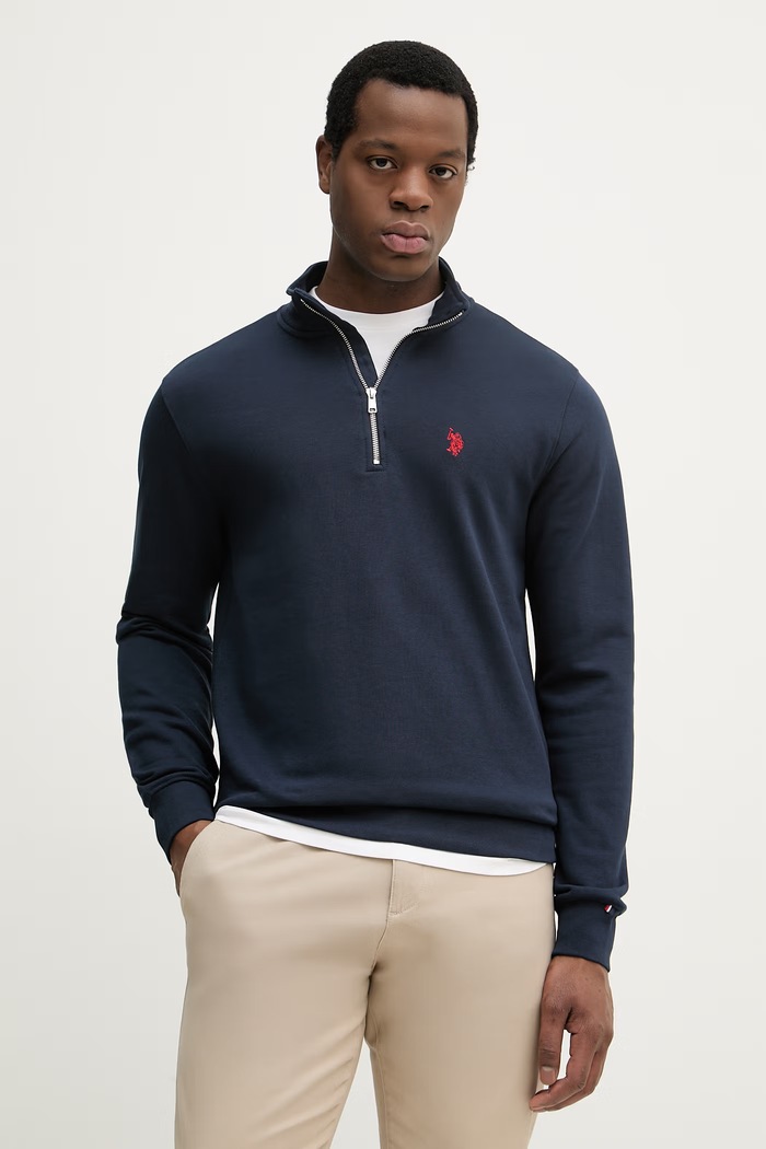 U.S. Polo Assn. pulover moški z bombažem DHM LB 1/4 ZIP Drugo mornarsko modra MUP3359