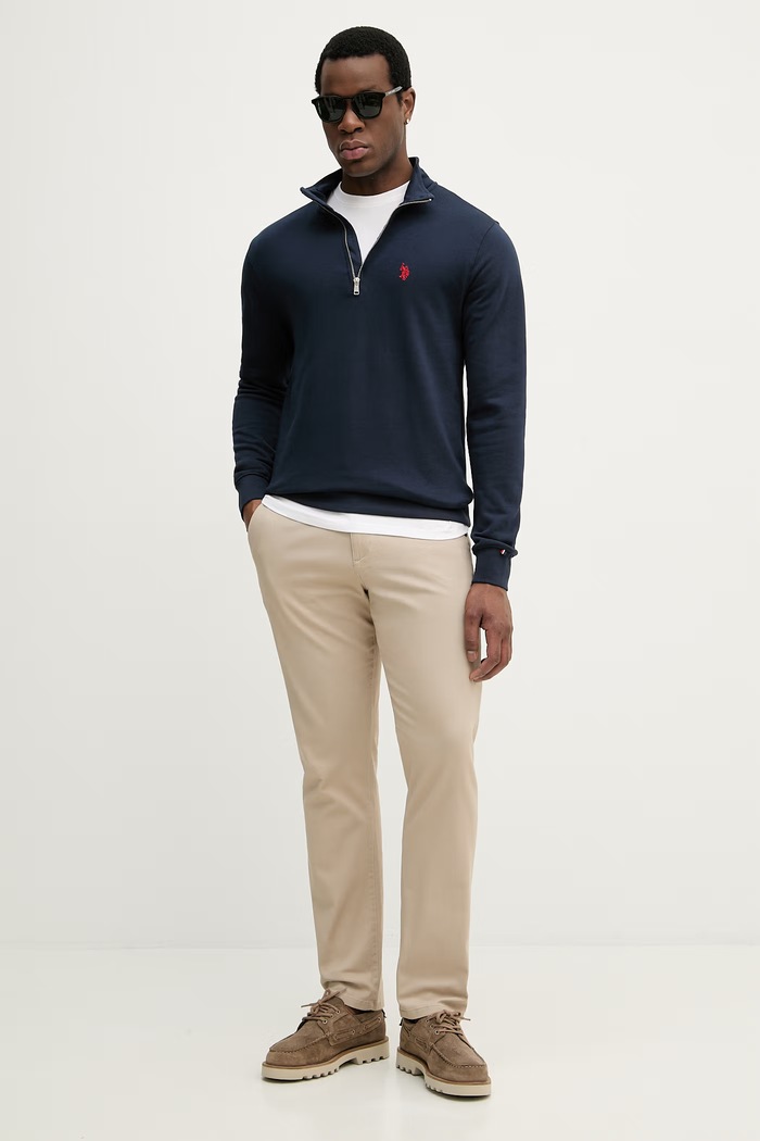 U.S. Polo Assn. pulover moški z bombažem DHM LB 1/4 ZIP MUP3359 mornarsko modra AA00