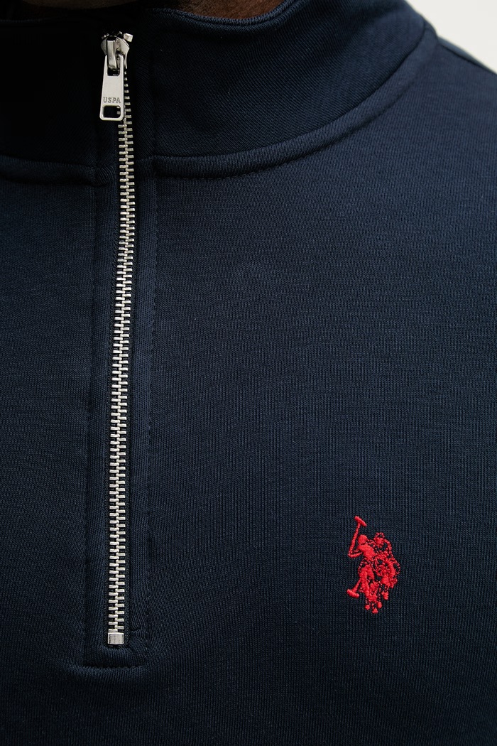 U.S. Polo Assn. pulover moški z bombažem DHM LB 1/4 ZIP MUP3359 mornarsko modra