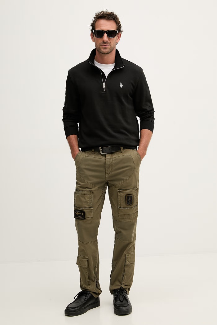 U.S. Polo Assn. pulover moški z bombažem DHM LB 1/4 ZIP MUP3359 črna AA00