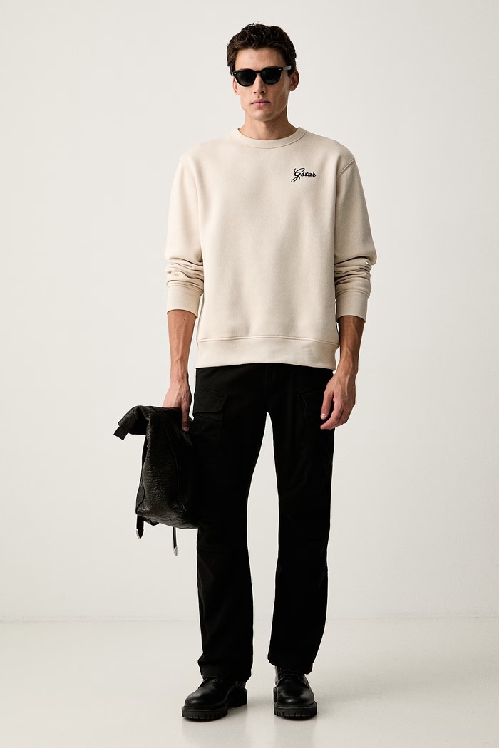 G-Star bluza męska z bawełną Script r sw D31078.C235 beżowy AA00
