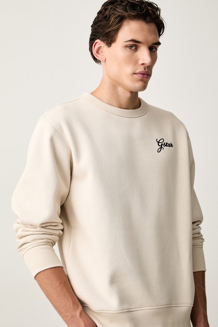 G-Star bluza męska z bawełną Script r sw beżowy D31078.C235