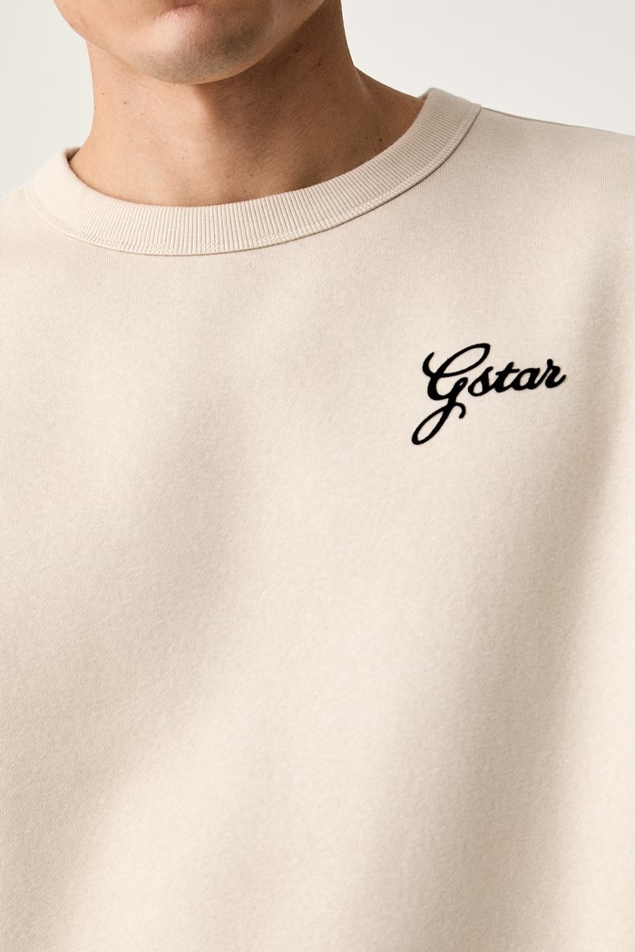 G-Star bluza męska z bawełną Script r sw D31078.C235 beżowy