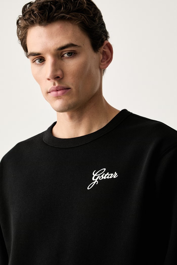 G-Star bluza męska z bawełną Script r sw czarny D31078.C235