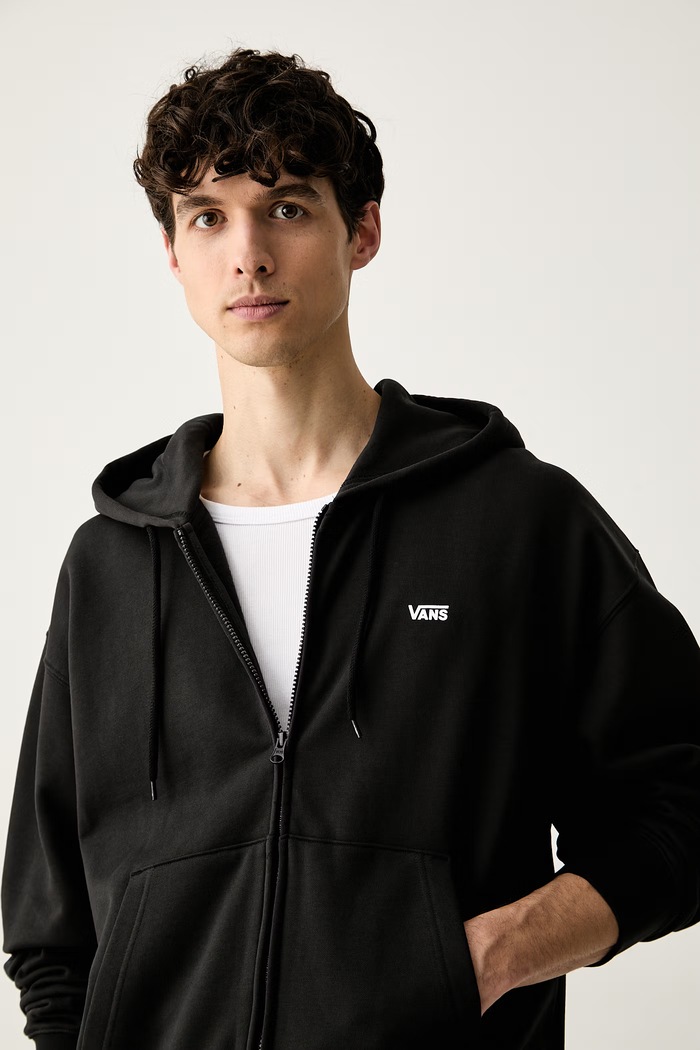 Vans mikina na zips s kapucňou pánska bavlnená čierna VN0010GGBLK1