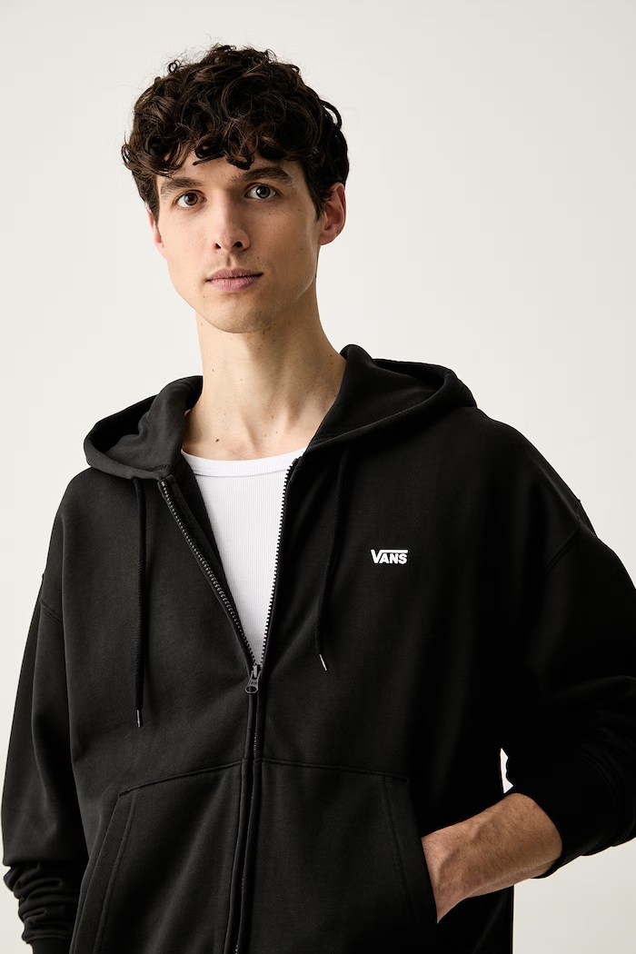 Vans mikina na zips s kapucňou pánska bavlnená čierna VN0010GGBLK1