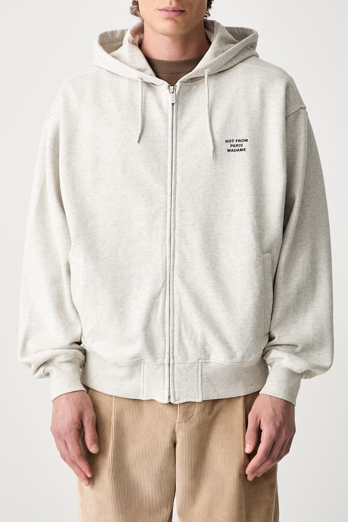 Drôle de Monsieur Slogan mikina na zips bavlnená pánska PERM.HO207.CO312 sivá