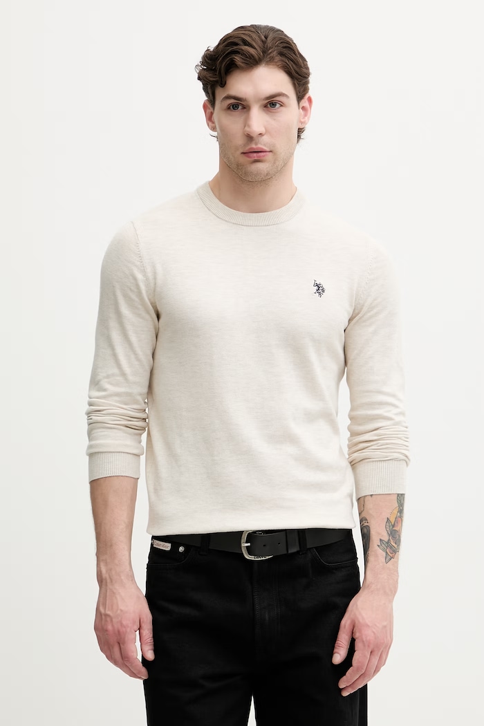 U.S. Polo Assn. pulover moški z bombažem Lightweight bež MUP2961