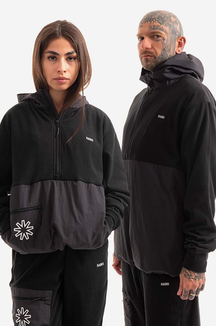 Rains sweatshirt Fleece Hoodie with black 18650.BLACK