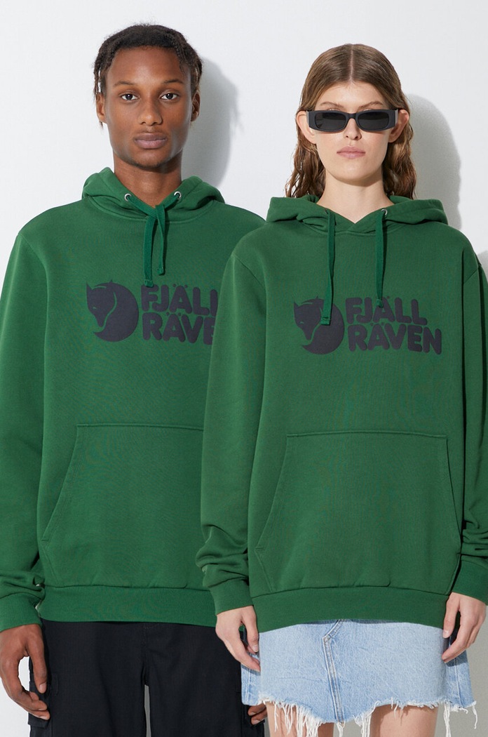 Fjallraven bluza bawełniana Logo Hoodie nadruk zielony 84144