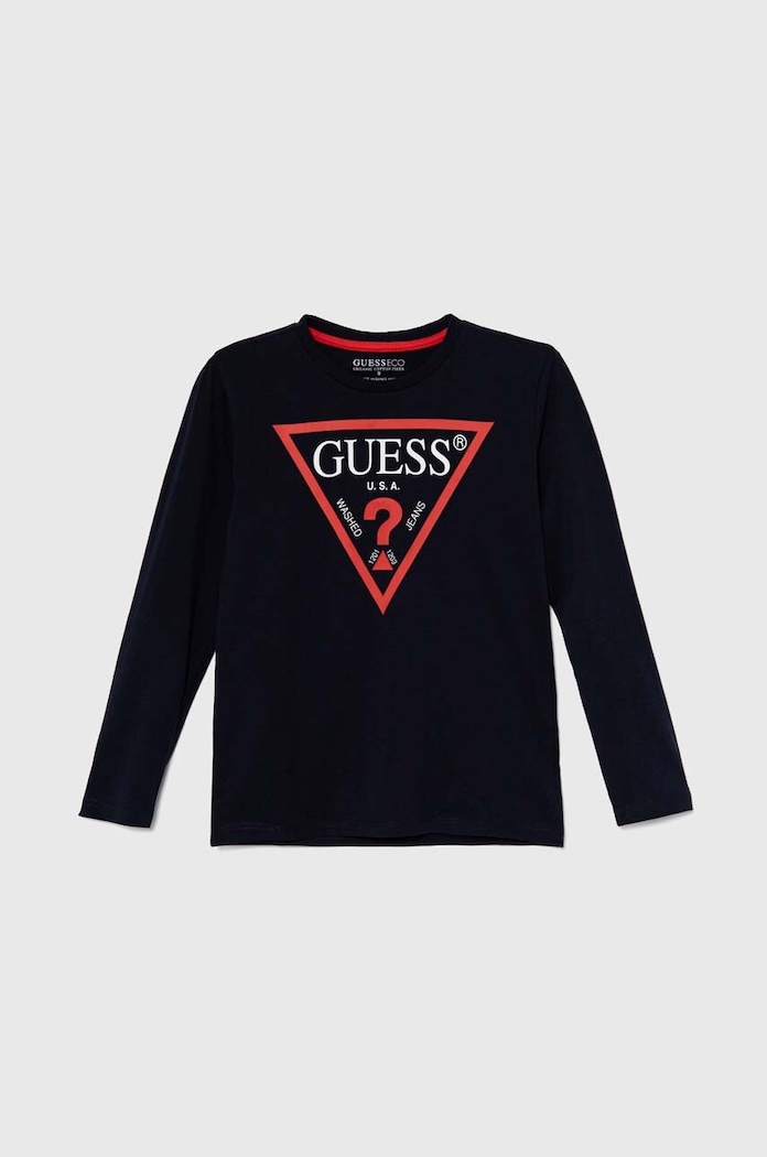 Guess longsleeve bawełniany dziecięcy nadruk granatowy L84I29.K8HM0.9BYH