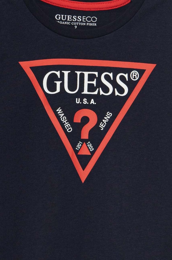 Băieți Guess longsleeve din bumbac pentru copii N84I24.K8HM0.9BYH bleumarin