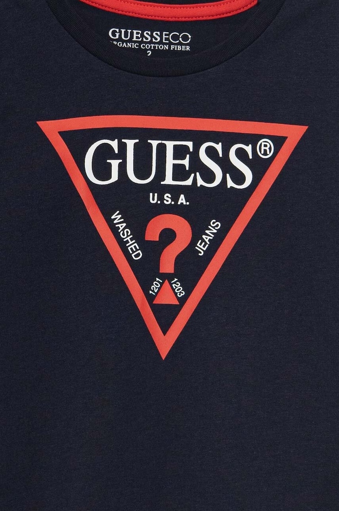 Băieți Guess longsleeve din bumbac pentru copii N84I24.K8HM0.9BYH bleumarin