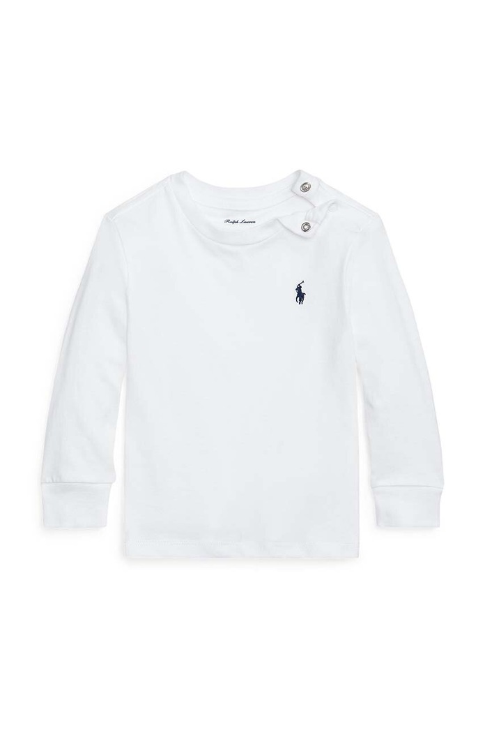 Polo Ralph Lauren longsleeve din bumbac pentru bebeluși uni alb 320843804004