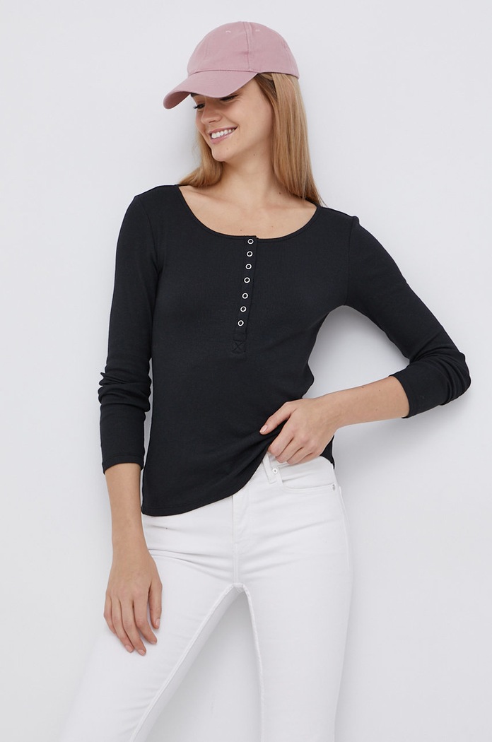 Tričko s dlhým rukávom Vero Moda s elastanom čierna 10254130