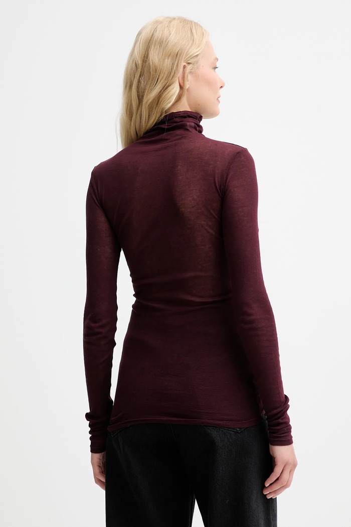 Îmbrăcăminte American Vintage longsleeve pentru femei din bumbac T-SHIRT ML COL ROULE MAS08 burgundia
