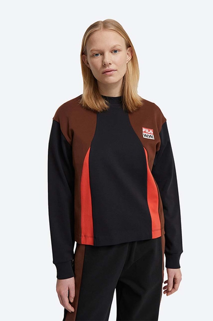 Wood Wood longsleeve bawełniany x Fila wzorzyste czarny 688377.B028