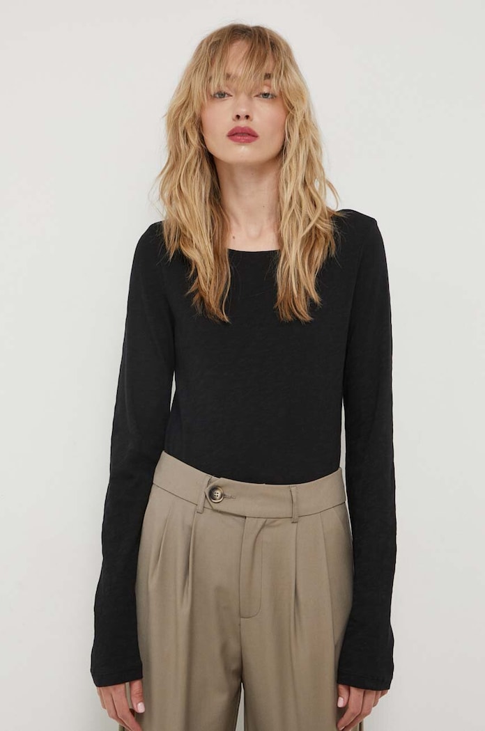 Marc O'Polo longsleeve din bumbac uni negru B01226152199