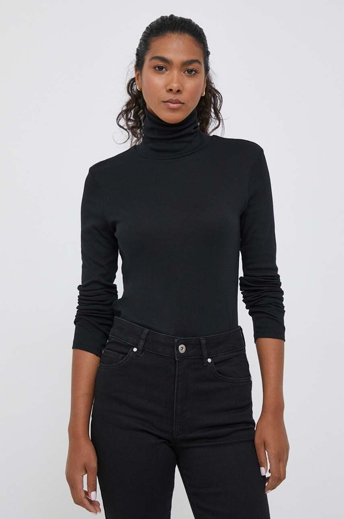 Bavlněné tričko s dlouhým rukávem United Colors of Benetton slim černá 3GA2E2224.100..