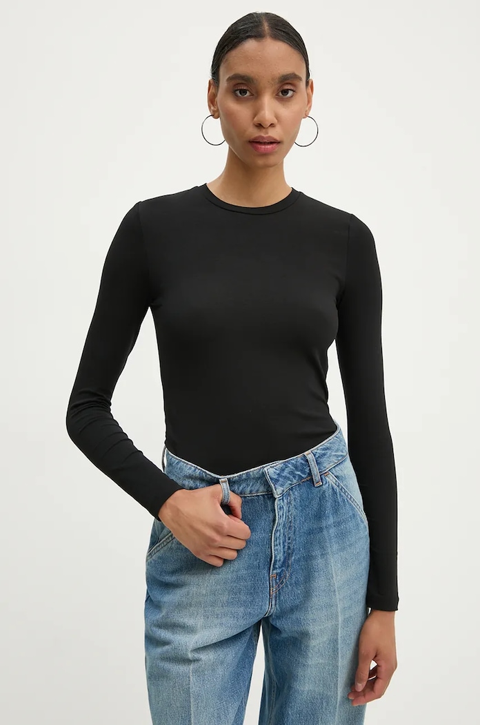 Samsoe Samsoe longsleeve ESTER z elastanem czarny F00013211