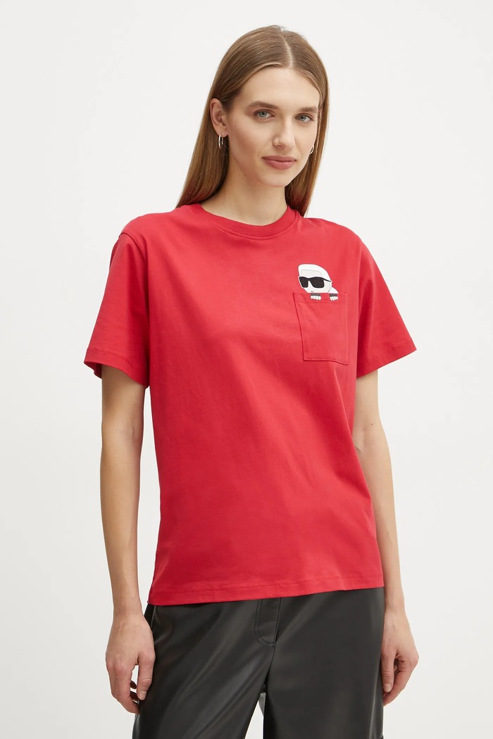 Karl Lagerfeld tricou din bumbac IKON print rosu A1W17100