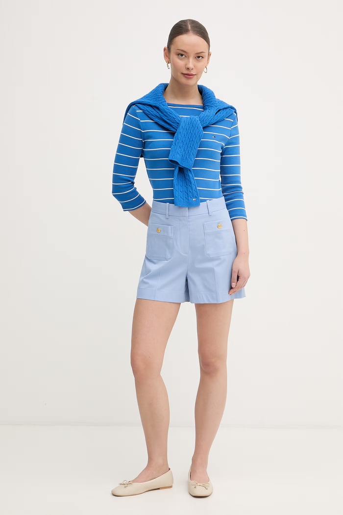 Tommy Hilfiger tričko s dlhým rukávom dámske bavlnené WW0WW40589. modrá AA00