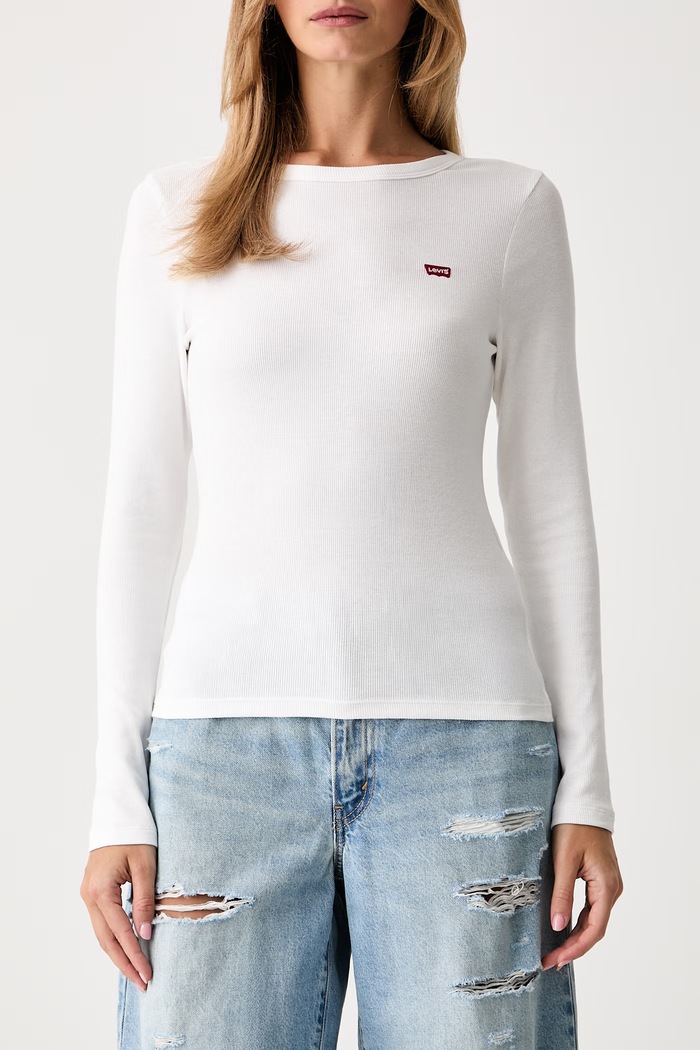 Levi's majica dugih rukava ženska od pamuka s elastanom HAYES LS 001J4 bijela