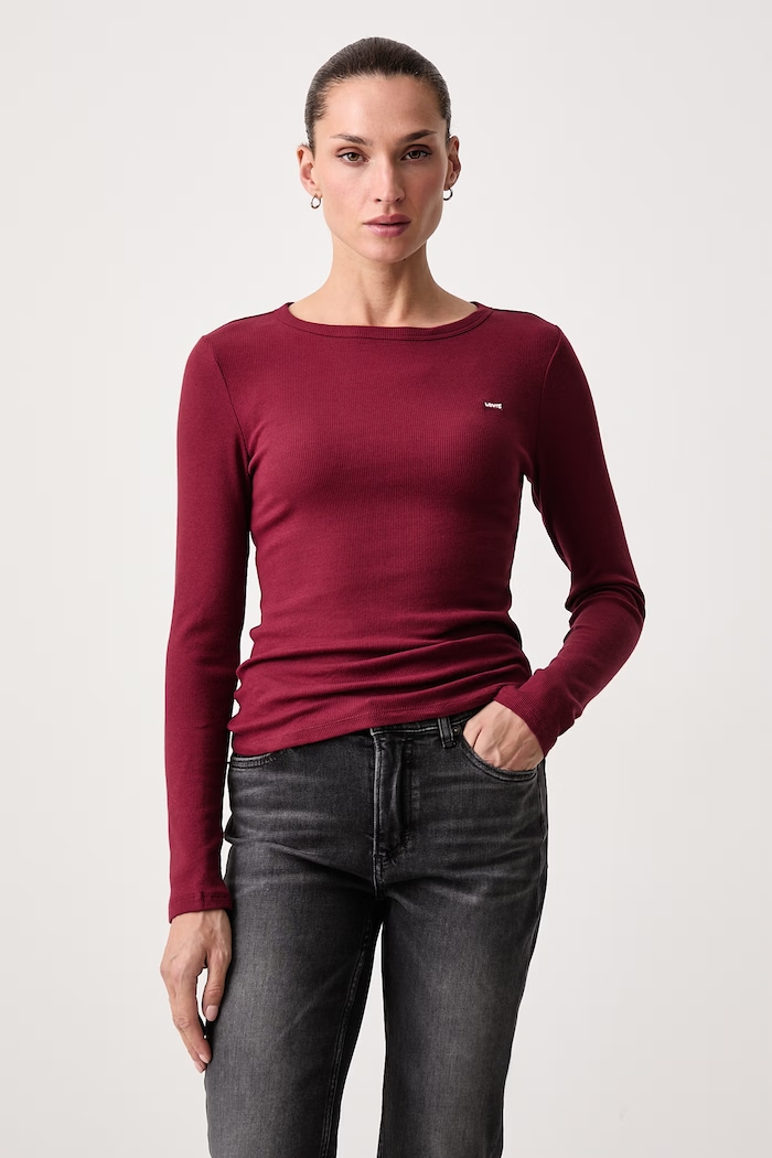 Levi's Longsleeve damski bawełniany z elastanem HAYES LS czerwony 001J4