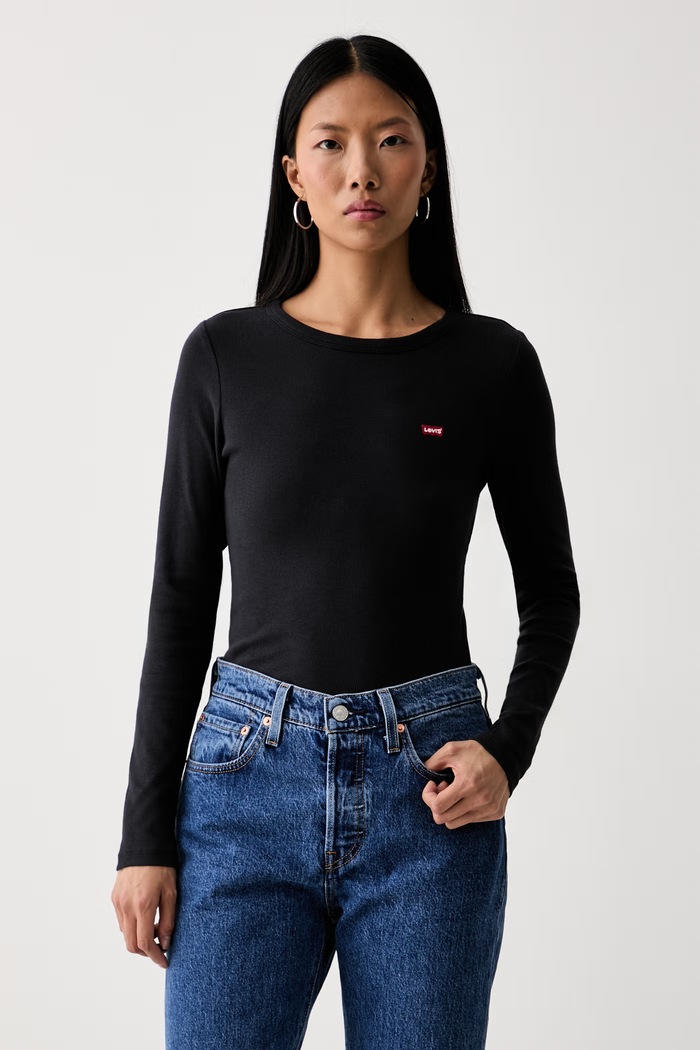 Levi's longsleeve damski bawełniany z elastanem HAYES LS czarny 001J4