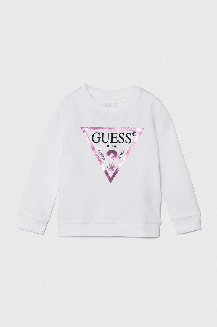 Παιδική βαμβακερή μπλούζα Guess χωρίς κουκούλα λευκό K74Q12.KAUG0.9BYH