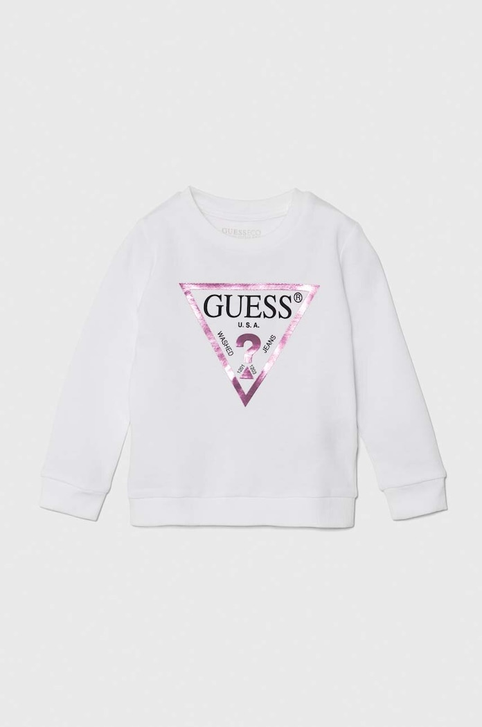 Παιδική βαμβακερή μπλούζα Guess χωρίς κουκούλα λευκό K74Q12.KAUG0.9BYH
