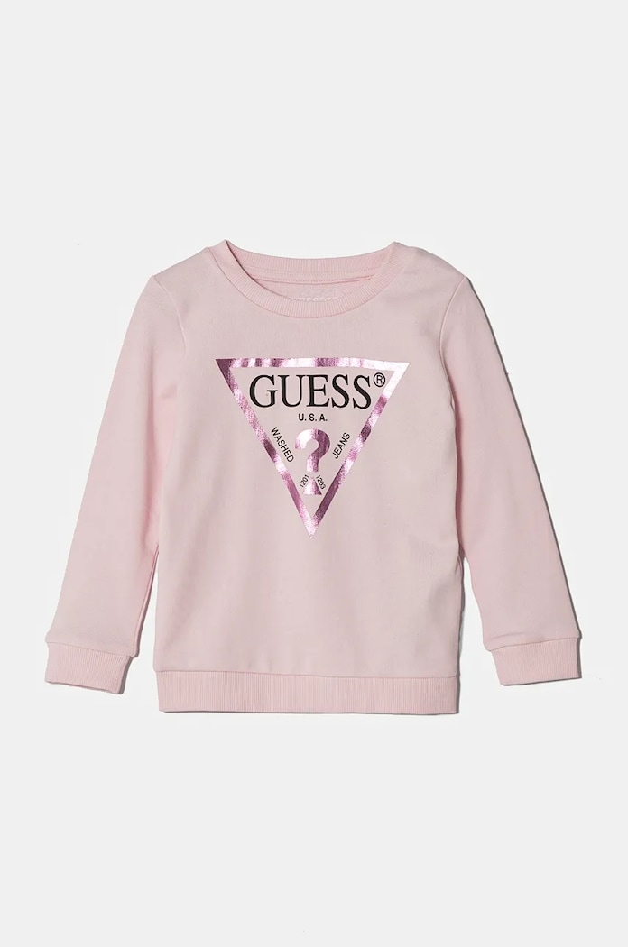 Παιδική βαμβακερή μπλούζα Guess χωρίς κουκούλα ροζ K74Q12.KAUG0.9BYH