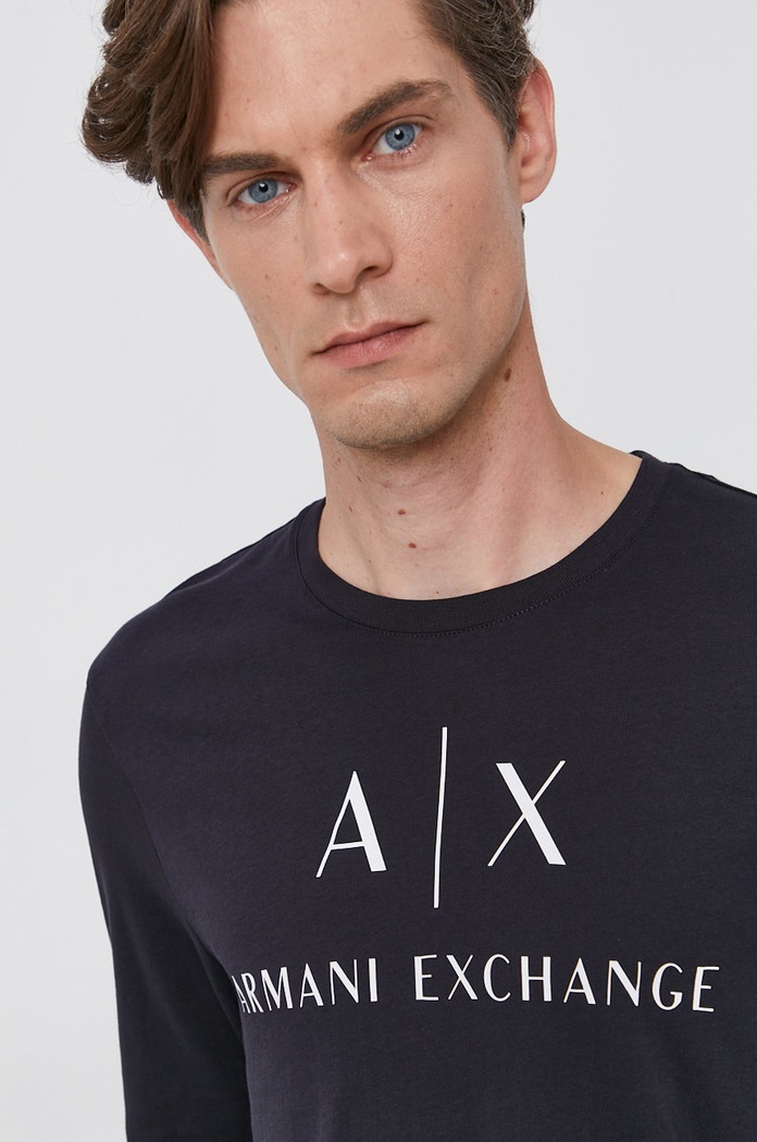 Tričko s dlouhým rukávem Armani Exchange námořnická modř 8NZTCH.Z8H4Z.NOS