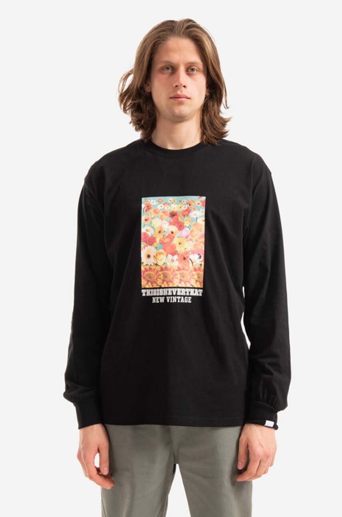Памучна блуза с дълги ръкави thisisneverthat Flower Collage L/S Tee свободна черен TN221TTSLT04