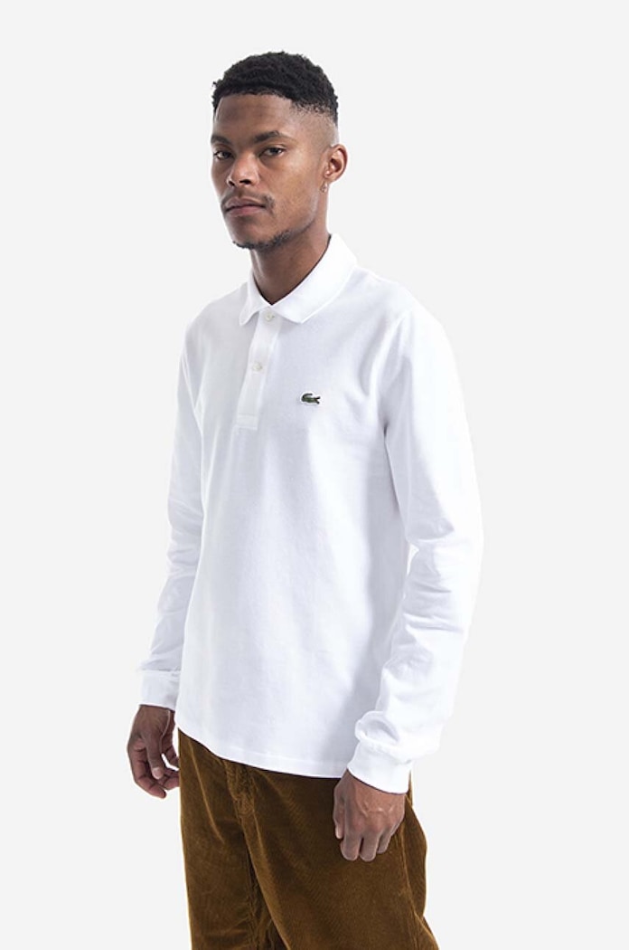 Lacoste tričko s dlouhým rukávem pánské bavlněné hladký bílá L1312.001