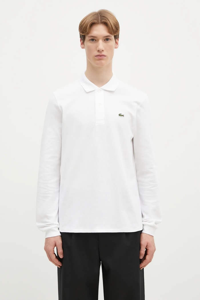 Lacoste longsleeve bărbătesc din bumbac uni alb L1312.001